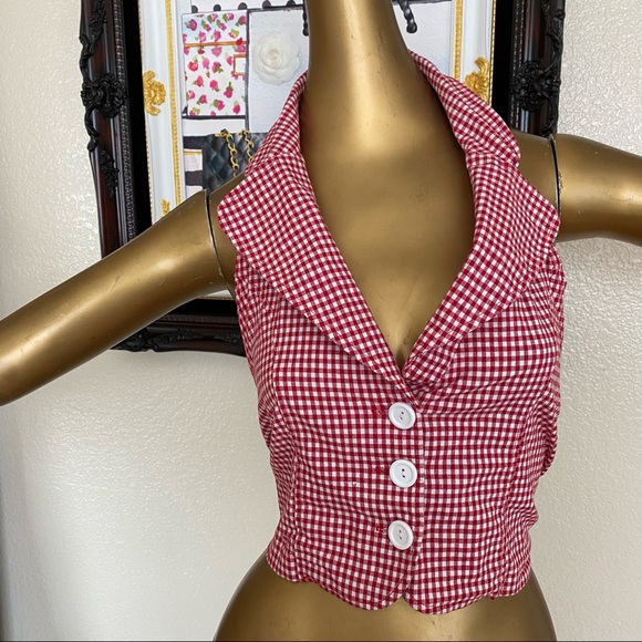 Cien Tops - Cien  Gingham Halter Top